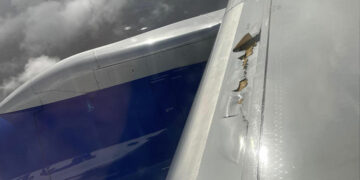 A passenger took a picture of apparent damage on the wing of a plane that was forced to divert to Denver. KELLY BEAGAN - TechNewsToday.co.za